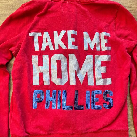 PINK Victoria's Secret Hoodie Jacket M Philadelphia Phillies Red Take Me Home - Picture 3 of 14